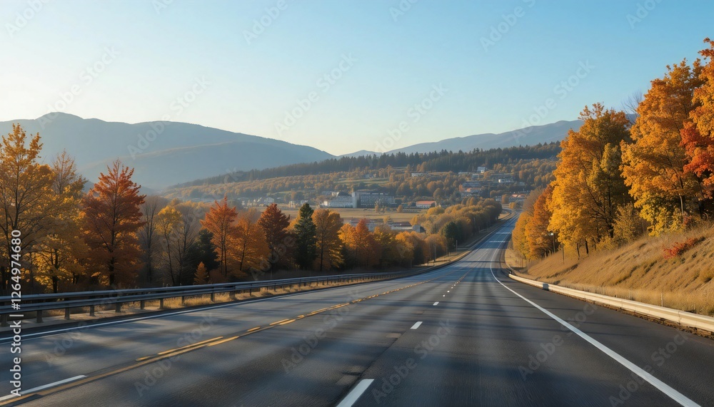 Autumn highway during fall season with beautiful scenic view, perfect for a copy space image Autumn highway during fall season with beautiful scenic view, perfect for a copy space image