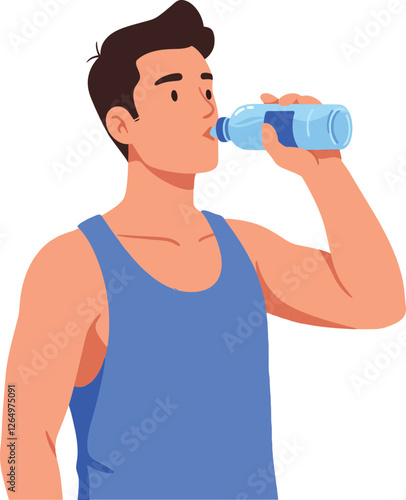 Athletic man drinking water in a minimal flat design style vector illustration