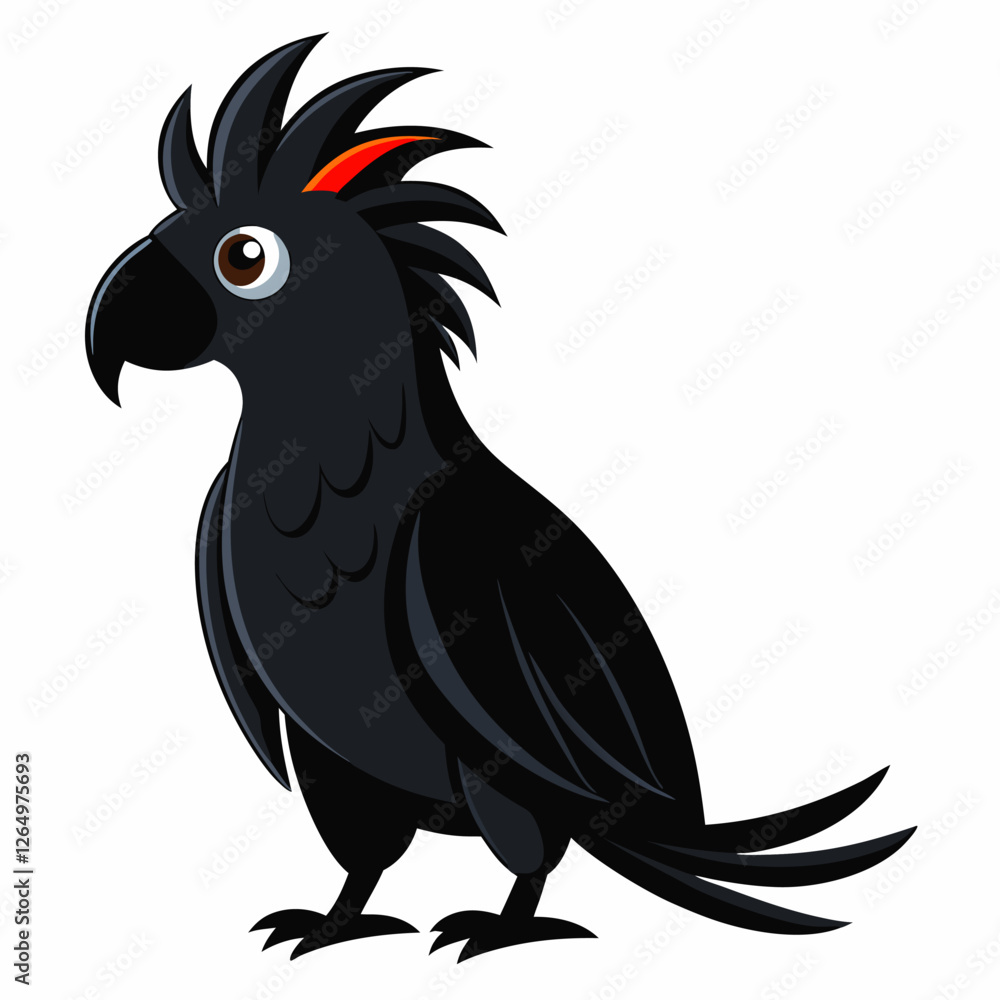 Сartoon bird a black cockatoo parrot. Cute exotic parrot from Australia. Isolated on white background. Side view. Vector illustration. Сartoon bird a black cockatoo parrot. Cute exotic parrot from Australia. Isolated on white background. Side view. Vector illustration.