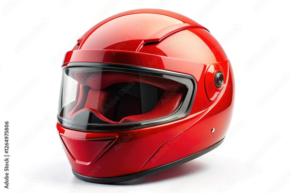 Fototapeta premium Red Motorcycle Helmet on White Background