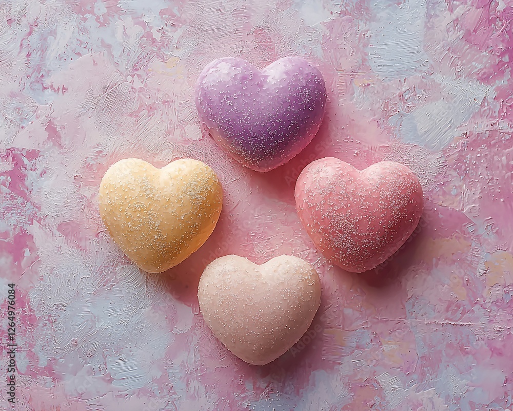 Obraz premium Pastel heart-shaped bath bombs on pink background