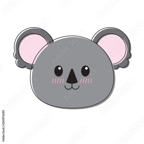 Cute cartoon koalas face suitable for kids products, educational materials, greeting cards, and wildlife conservation promotions. Whimsical, adorable, friendly