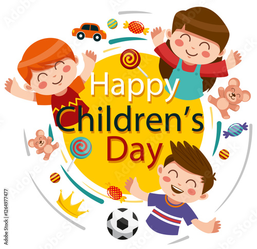flat-children-s-day-kids-with-games-candies