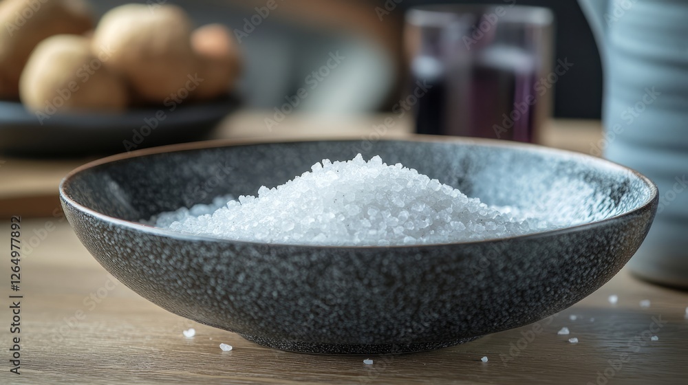 A fine layer of salt crystals covering the surface of an elegant dish A fine layer of salt crystals covering the surface of an elegant dish