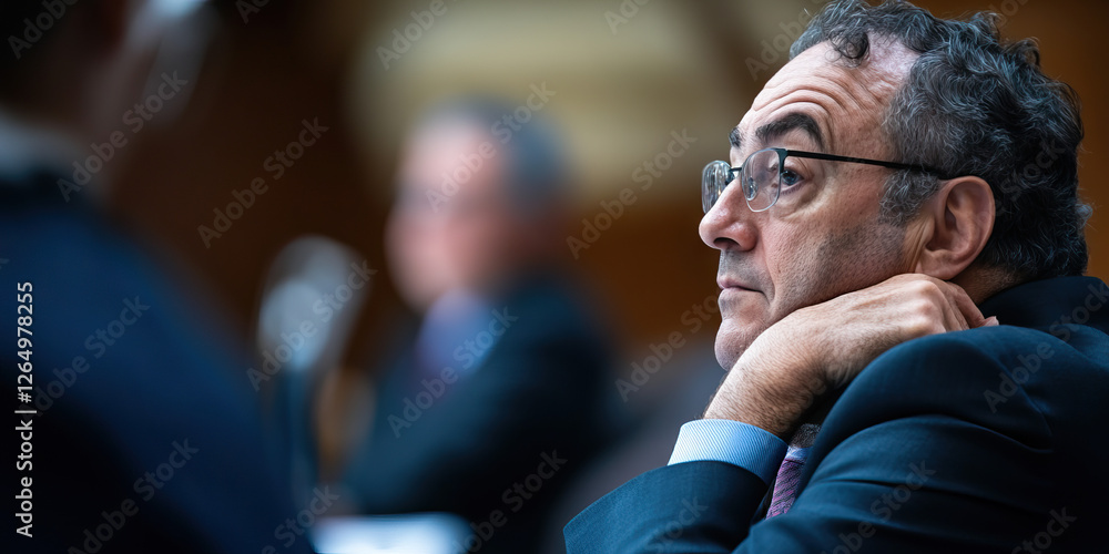 Fototapeta premium Portrait of a Man in a Suit, Pensive Expression