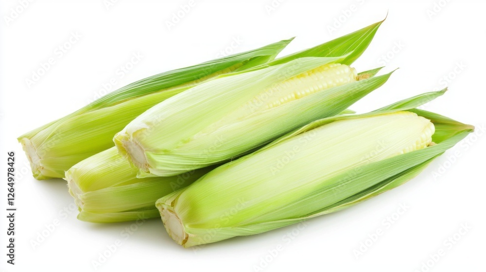 Bright and plump corn cobs nestled in their lush green husks present a bounty of summer's harvest. Ideal for grilling, boiling, or adding to savory dishes, they symbolize freshness and nourishment Bright and plump corn cobs nestled in their lush green husks present a bounty of summer's harvest. Ideal for grilling, boiling, or adding to savory dishes, they symbolize freshness and nourishment
