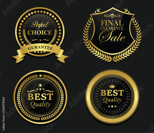 Gold Badges, Label and Ribbons Vector set