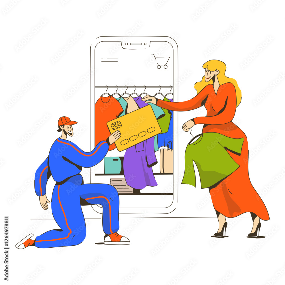 Fototapeta premium man paid for all online orders with a credit card 