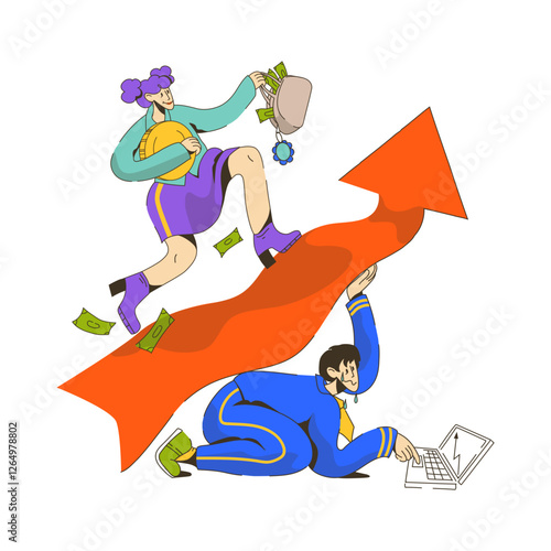 man helps a woman to achieve high financial results