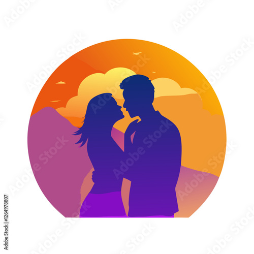 Silhouette couple kissing at sunset