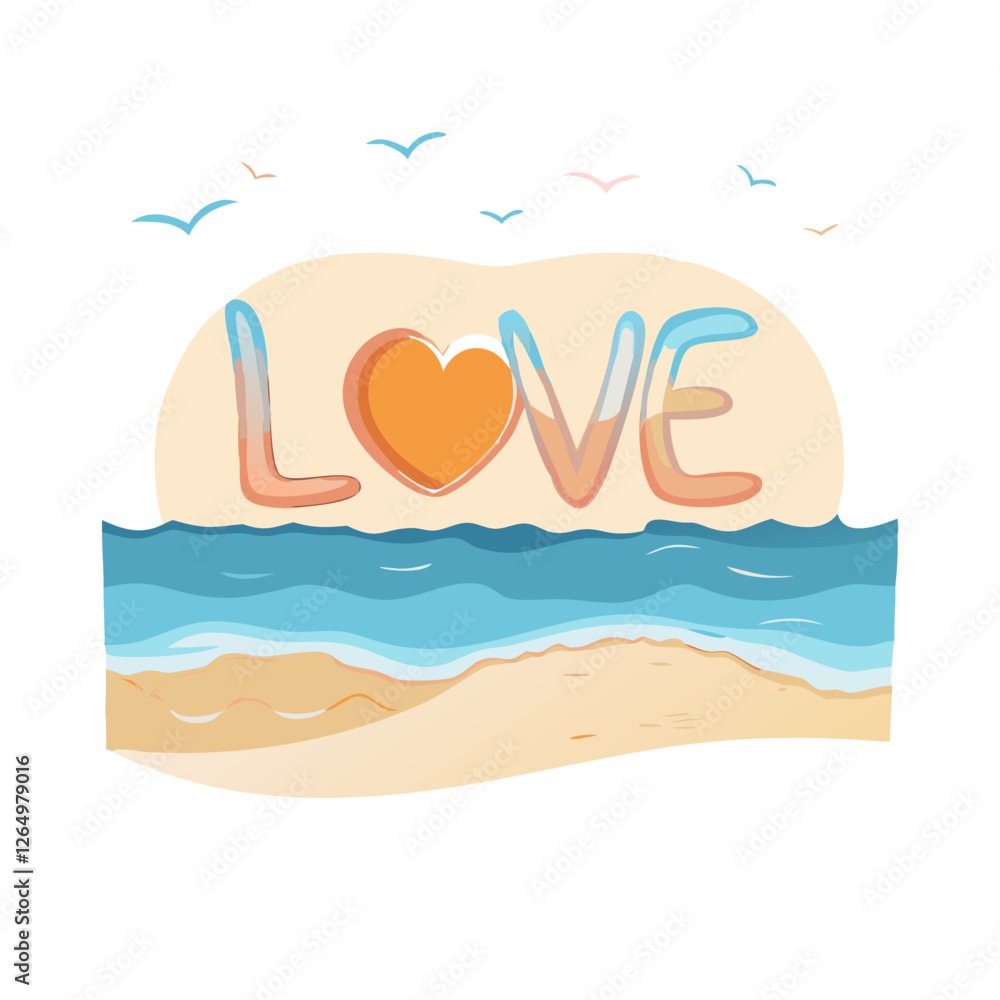 Love typography on a beach with sunset background Love typography on a beach with sunset background