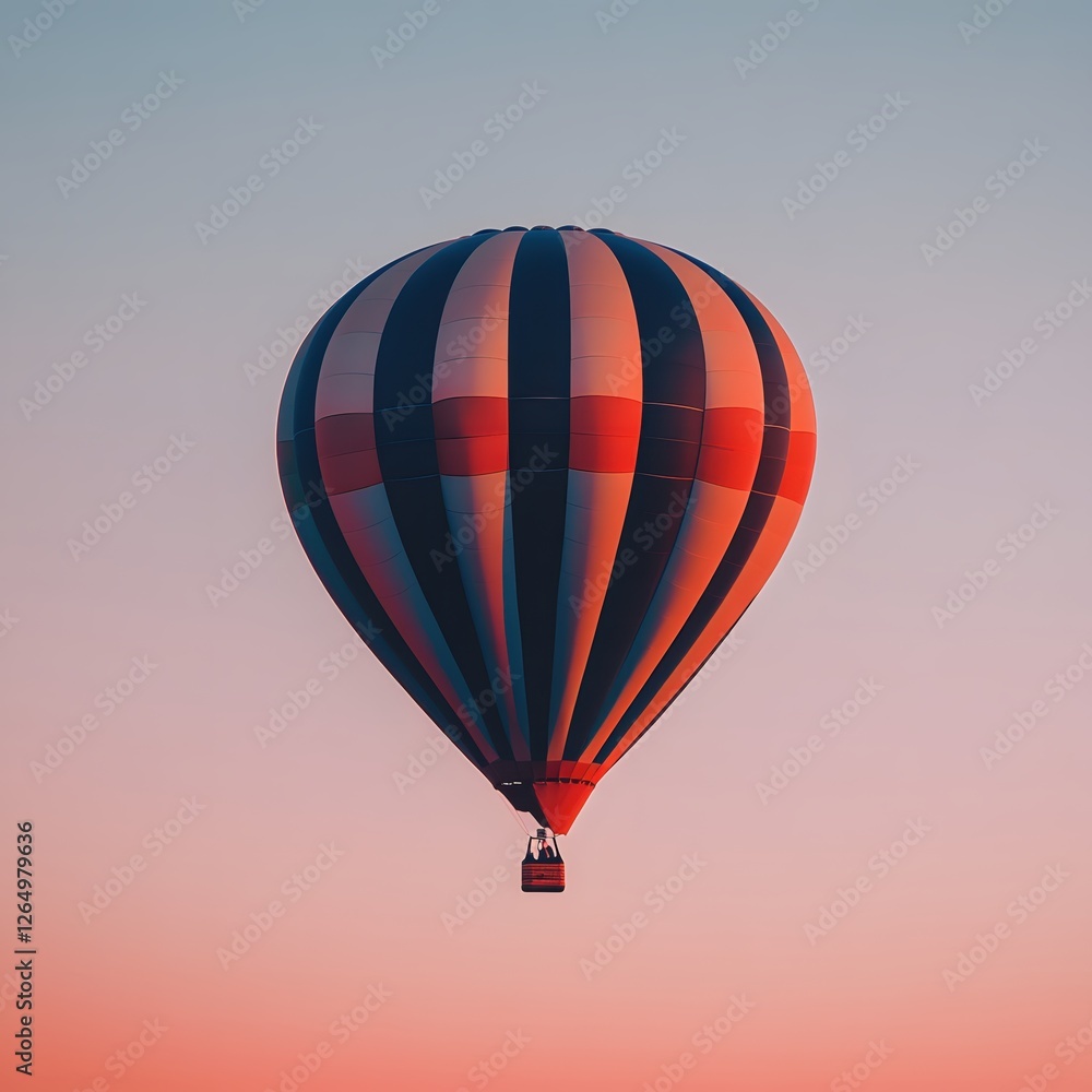 Naklejka premium Hot Air Balloon Ascending in a Soft Sunset Sky Creating a Dreamy and Peaceful Atmosphere