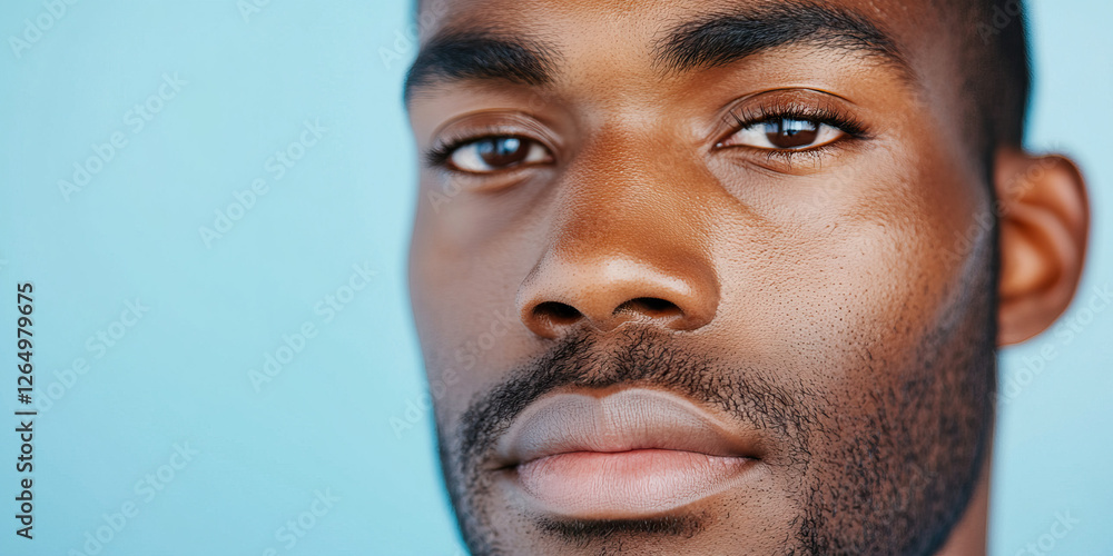 Obraz premium Close-up Portrait: Black Man's Face and Facial Features