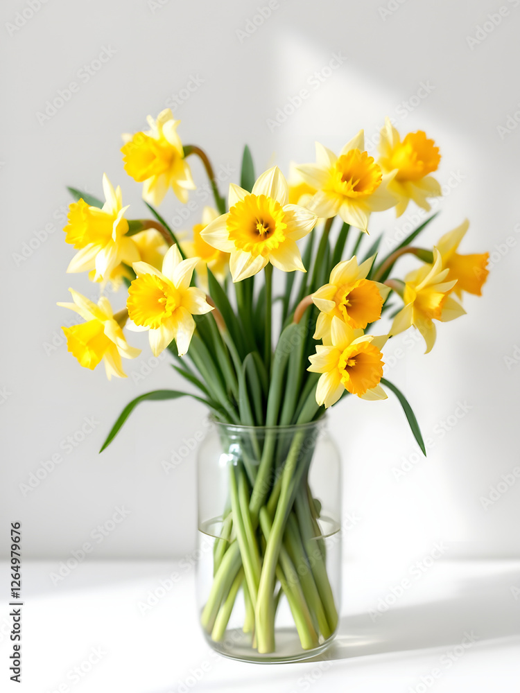 Daffodils in a glass vase against a minimalist backdrop Daffodils in a glass vase against a minimalist backdrop