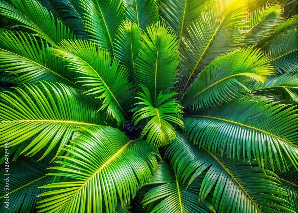 Lush Green Palm Fronds Aerial View - Tropical Paradise Stock Photo Lush Green Palm Fronds Aerial View - Tropical Paradise Stock Photo
