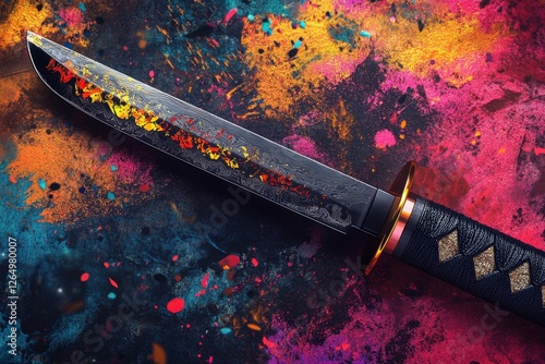 sword with a floral design on it is on a cloth