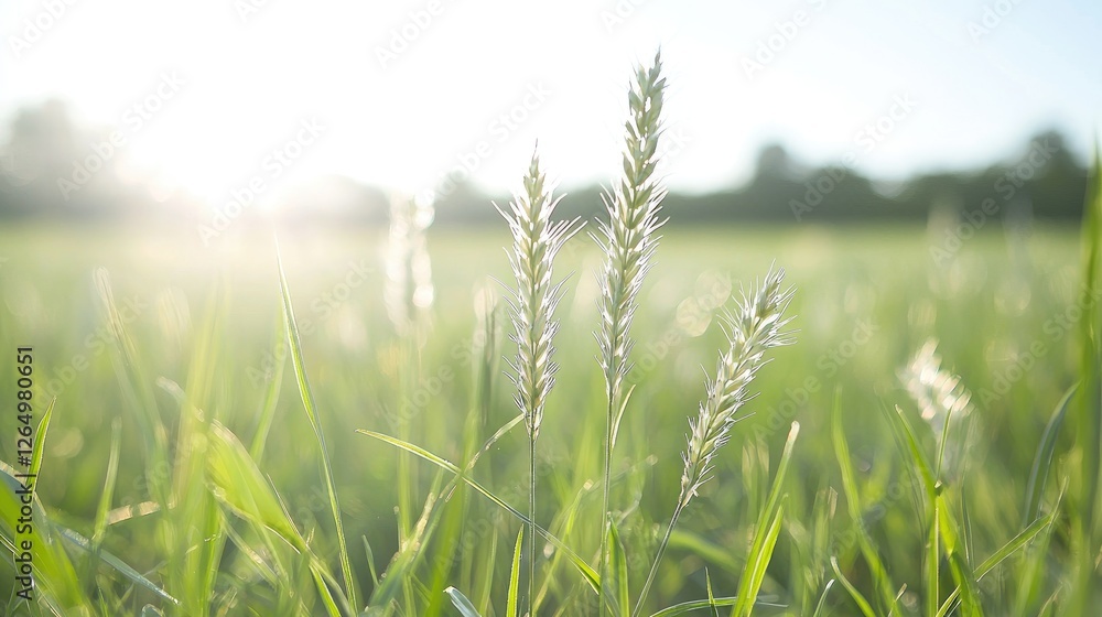Fototapeta premium Summer meadow grasses backlit sunrise