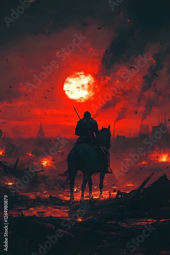 Lone Knight in a Burning Apocalypse – Dark Fantasy Art