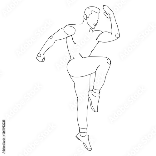 Dessin en ligne continue d'un homme pratiquant un la gym, line art, vecteur
