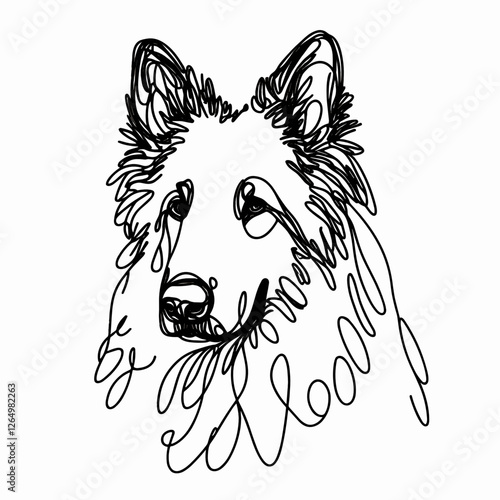  Minimalist Line Art of Belgian Sheepdog breed Dog 