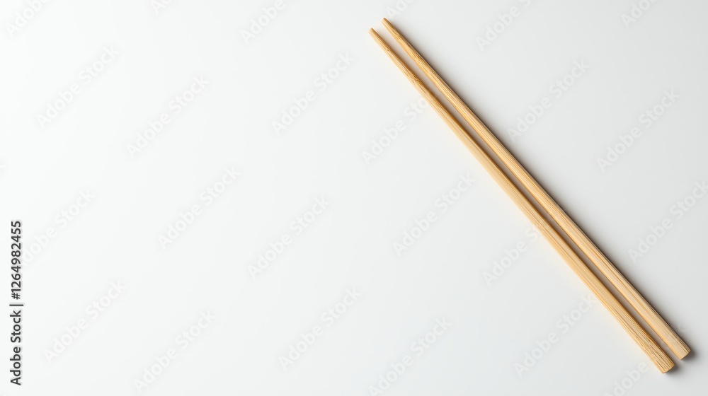 Minimalistic image of bamboo chopsticks on a white background for Asian cuisine or dining concepts. Minimalistic image of bamboo chopsticks on a white background for Asian cuisine or dining concepts.
