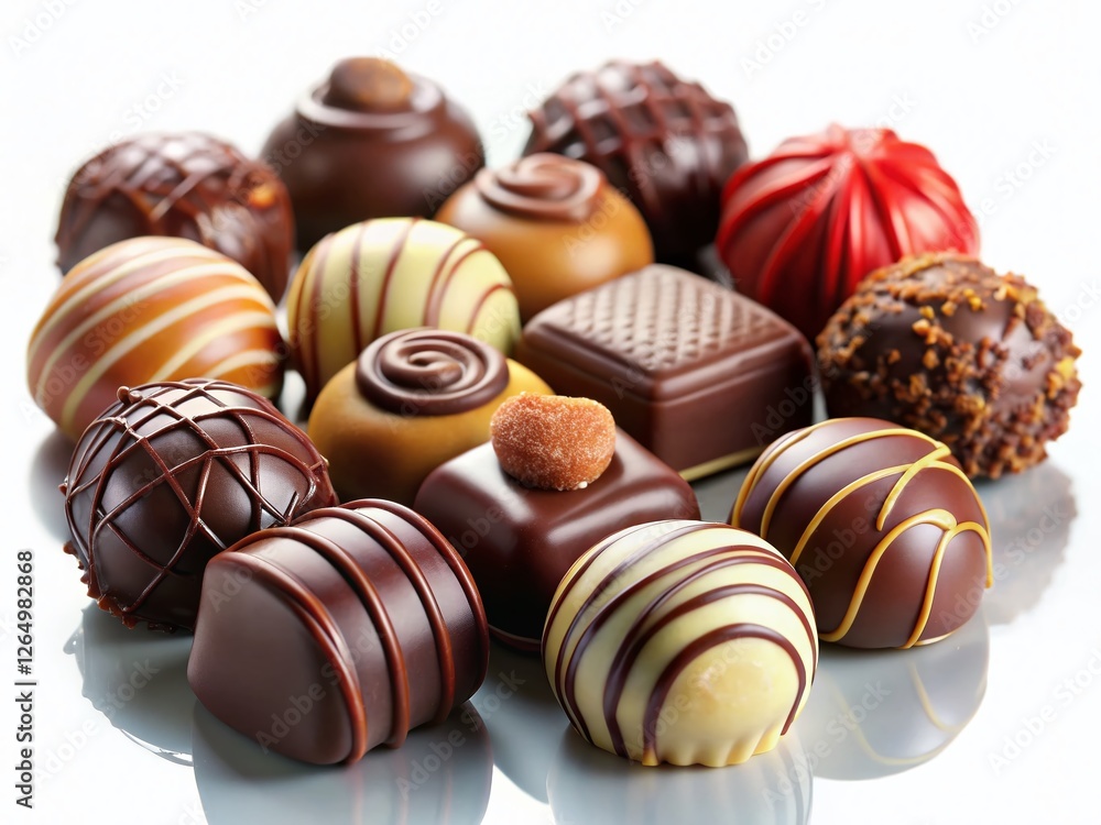 Luxurious Chocolate Pralines Collection - Gourmet Sweets Isolated on White Luxurious Chocolate Pralines Collection - Gourmet Sweets Isolated on White
