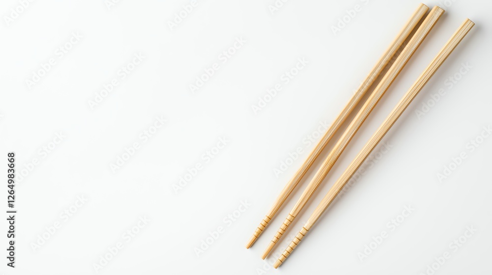 Wooden chopsticks on a white background, minimalist style, Asian cuisine utensil. Wooden chopsticks on a white background, minimalist style, Asian cuisine utensil.