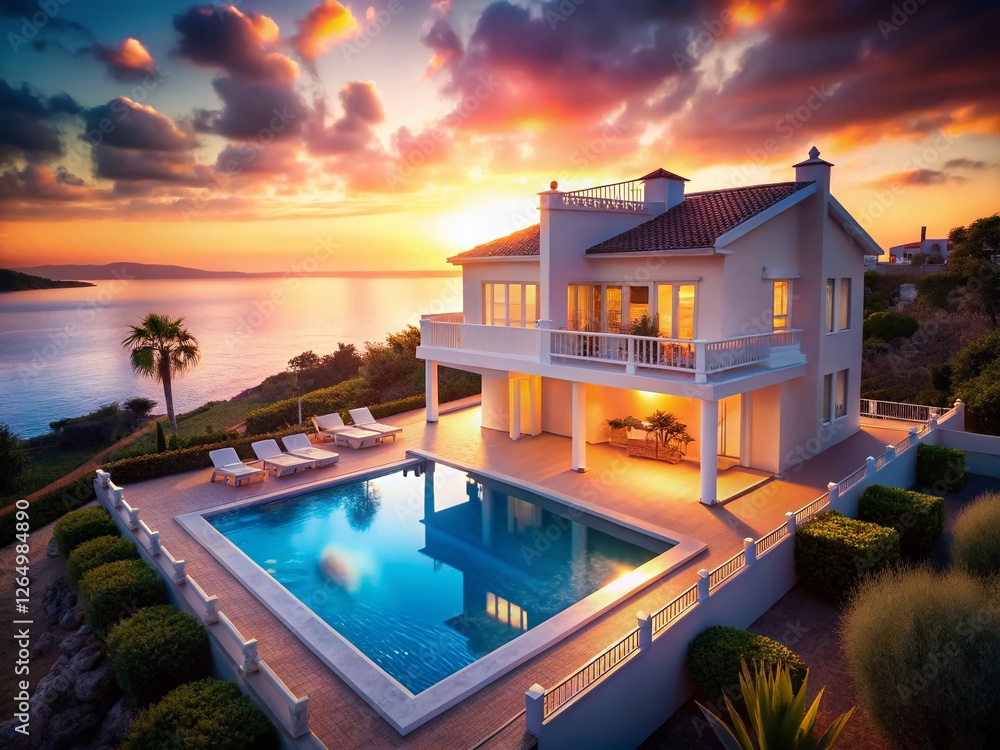 Luxurious Oceanfront White House with Pool & Balcony - Stunning Bokeh Photography Luxurious Oceanfront White House with Pool & Balcony - Stunning Bokeh Photography
