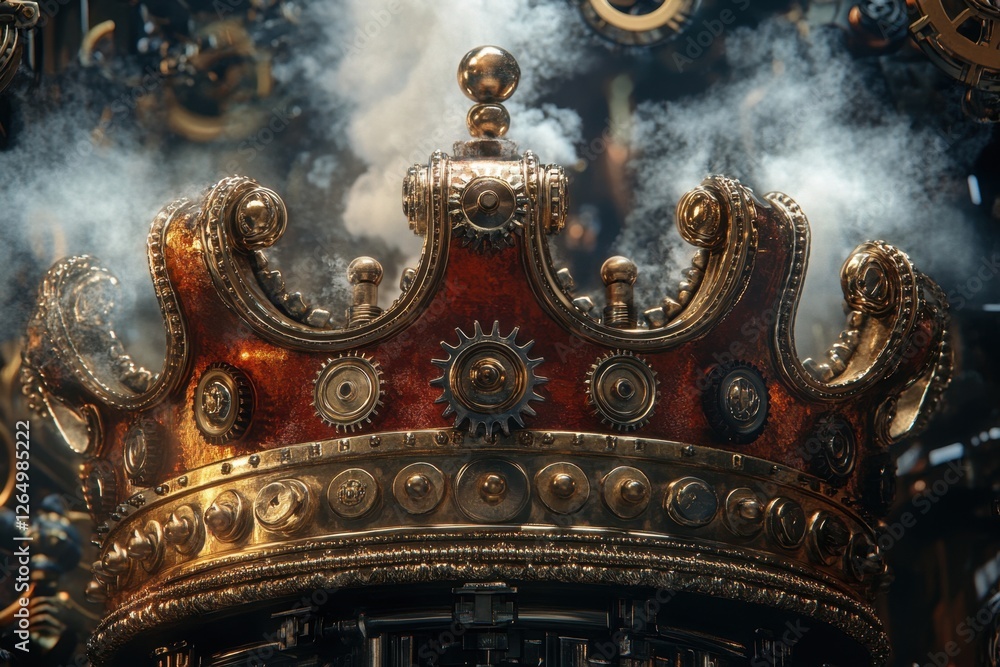 Fototapeta premium A crown with gears and a blue crystal in the center