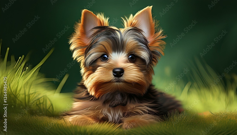 Fototapeta premium Yorkshire Terrier, grüner Hintergrund