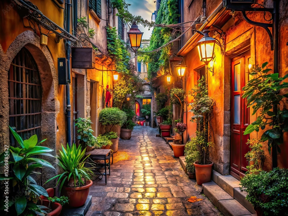 Fototapeta premium Historic Alleyway Candid Photography - AI Photo