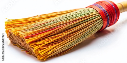 Macro Close-up of a Broom Stick Isolated on White Background