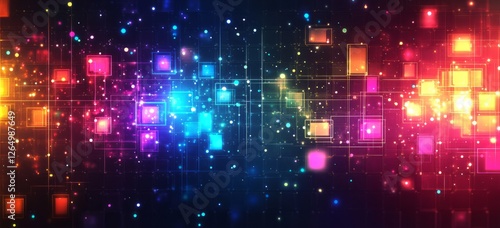 Wallpaper Mural Abstract background with colorful neon lights and holographic digital squares Torontodigital.ca