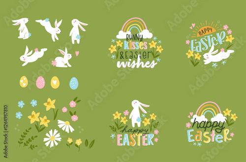 Lovely Easter hand writing and decoration, great for stickers, print, greeting cards - vector