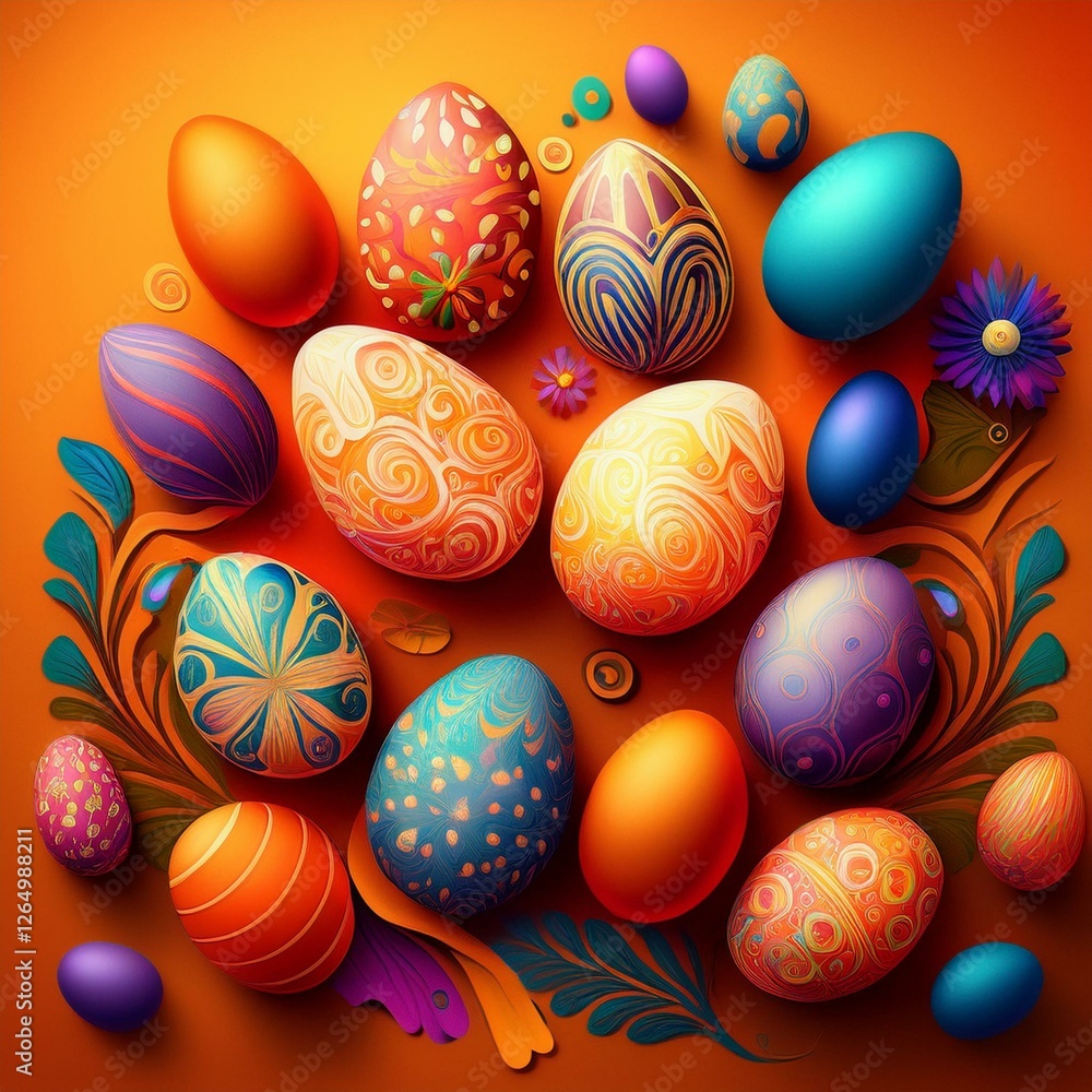 Obraz premium Ostereier, oranger Hintergrund