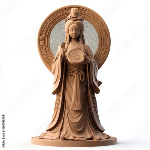 A statue of a woman holding a round object