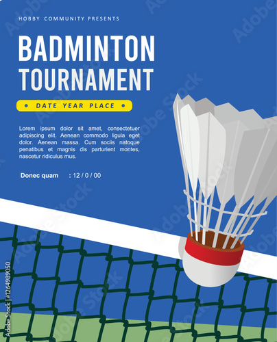 Attractive editable vector badminton shuttlecock and net in the background