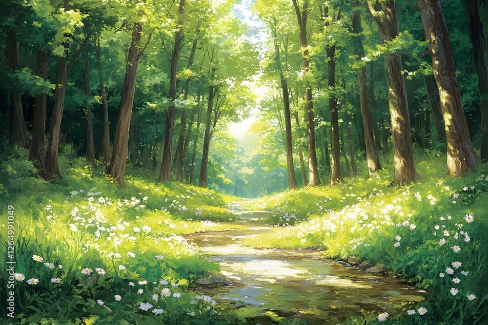 Obraz premium Sunshine and Stream in the Summer Forest