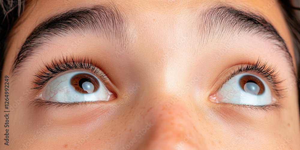 Fototapeta premium Close-up of Two Human Eyes Looking Upward
