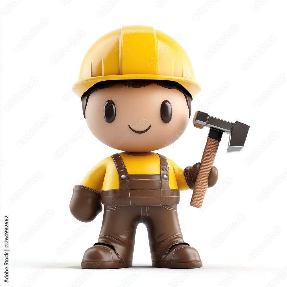 A cartoon character in a yellow hard hat holding a hammer A cartoon character in a yellow hard hat holding a hammer