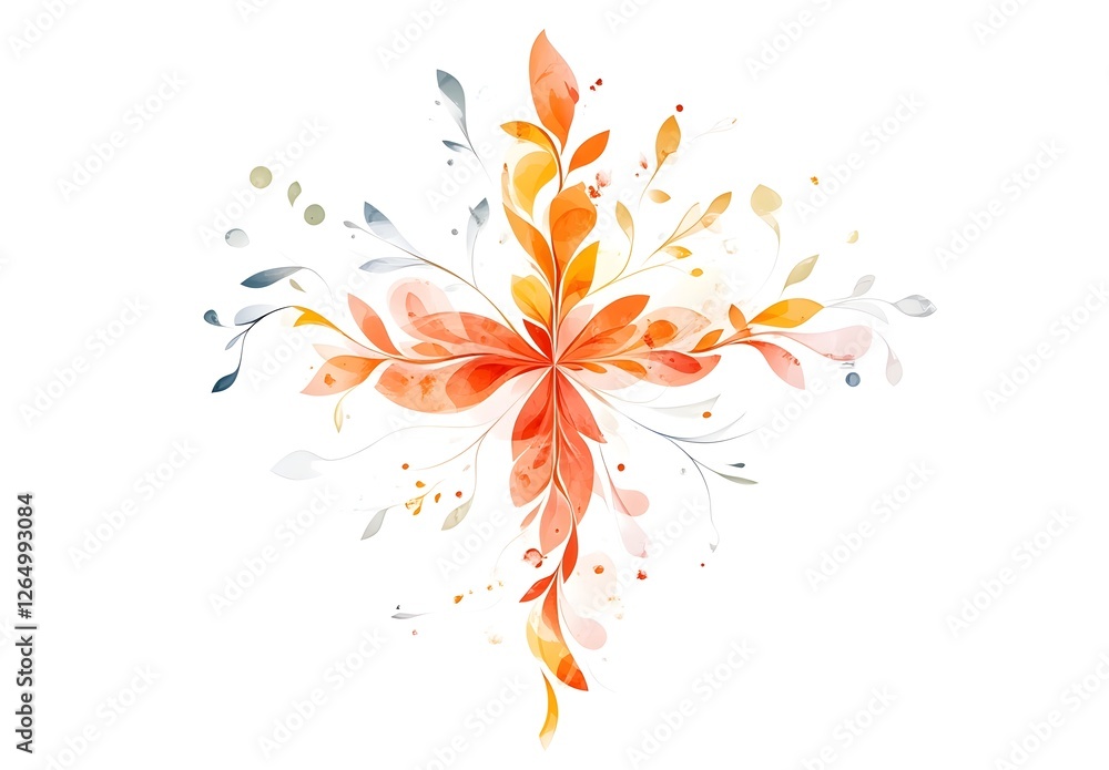 Obraz premium Vibrant Orange Floral Cross on White: A Watercolor Delight
