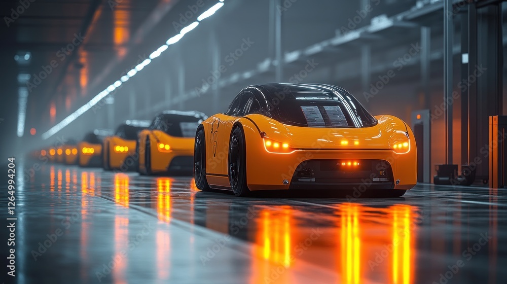 Fototapeta premium Futuristic Sports Cars in a Modern Factory