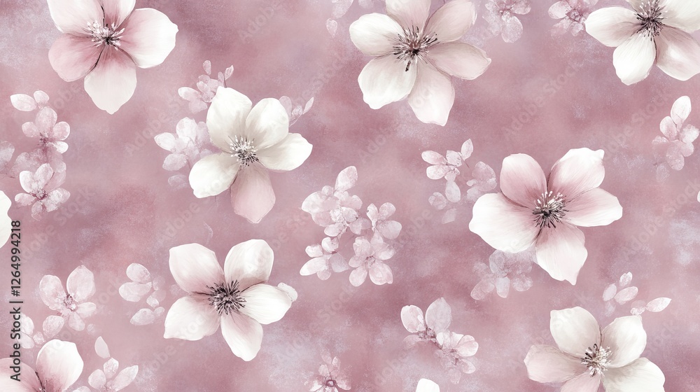 Fototapeta premium Blush Floral Watercolor Background. Delicate Blooms, Light and Airy Design, Pastel Color Palette