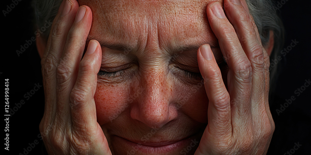 Fototapeta premium Close-up Photograph of Elderly Woman's Face Partially Covered by Hands