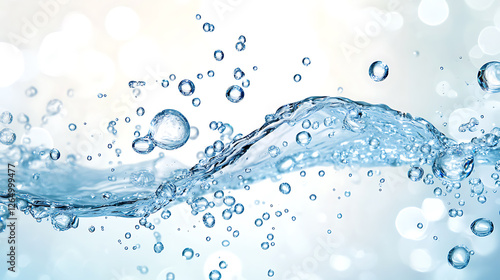 Dynamic water splash, bubbles, ripples, underwater light rays and tranquil ocean views