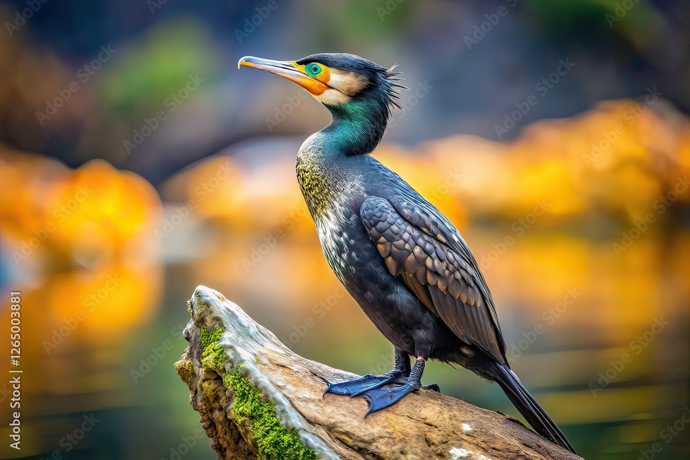 Fototapeta premium Majestic Cormorant on Rock - Copy Space for Text