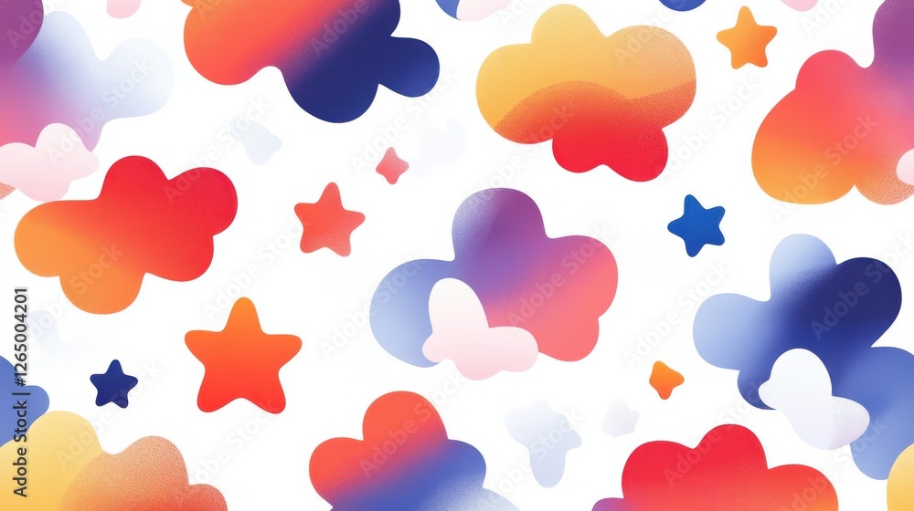 Vibrant cloud and star pattern with gradient colors in abstract design