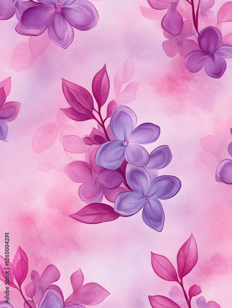 Obraz premium Elegant Floral Pattern in Soft Purple and Pink Tones for Textile Design Project