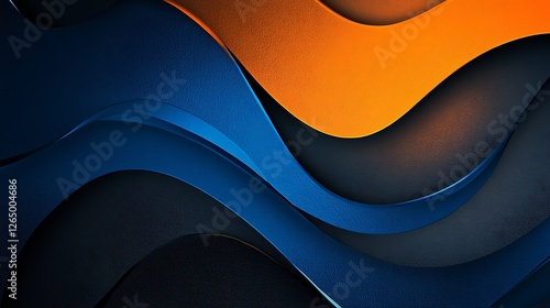 Abstract 3D Render: Deep Blue and Sunset Orange Waves AI Generated
