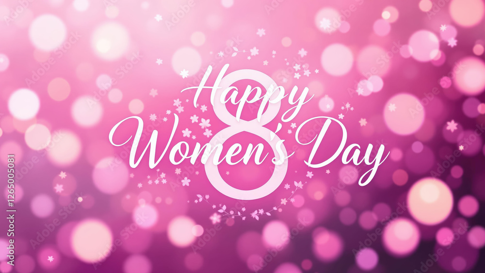 Pink Bokeh Background with Women's Day Greeting, Featuring Sparkling Lights and Abstract Design Pink Bokeh Background with Women's Day Greeting, Featuring Sparkling Lights and Abstract Design